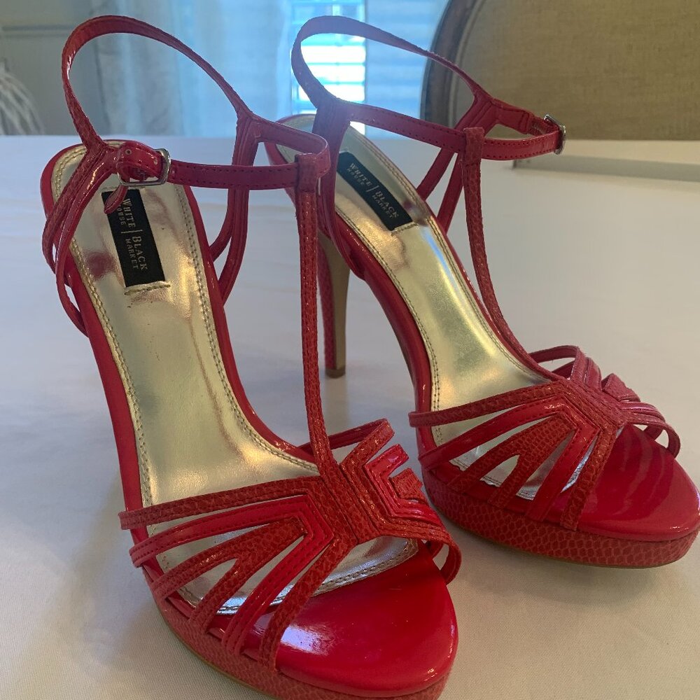 White House Black Market Genoa Hot Pink Strappy Heels Size 8.5